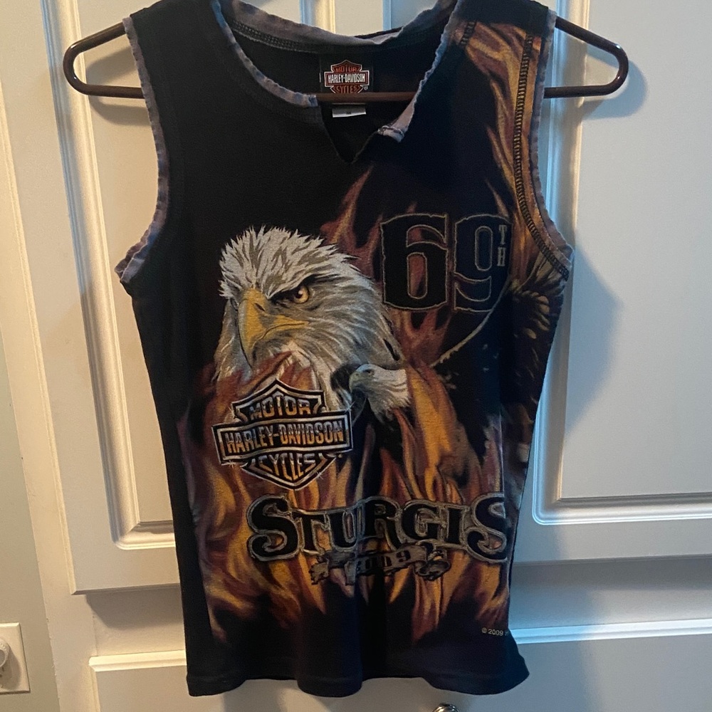 Harley-Davidson Black Tank Top with Eagle & Flame Graphic